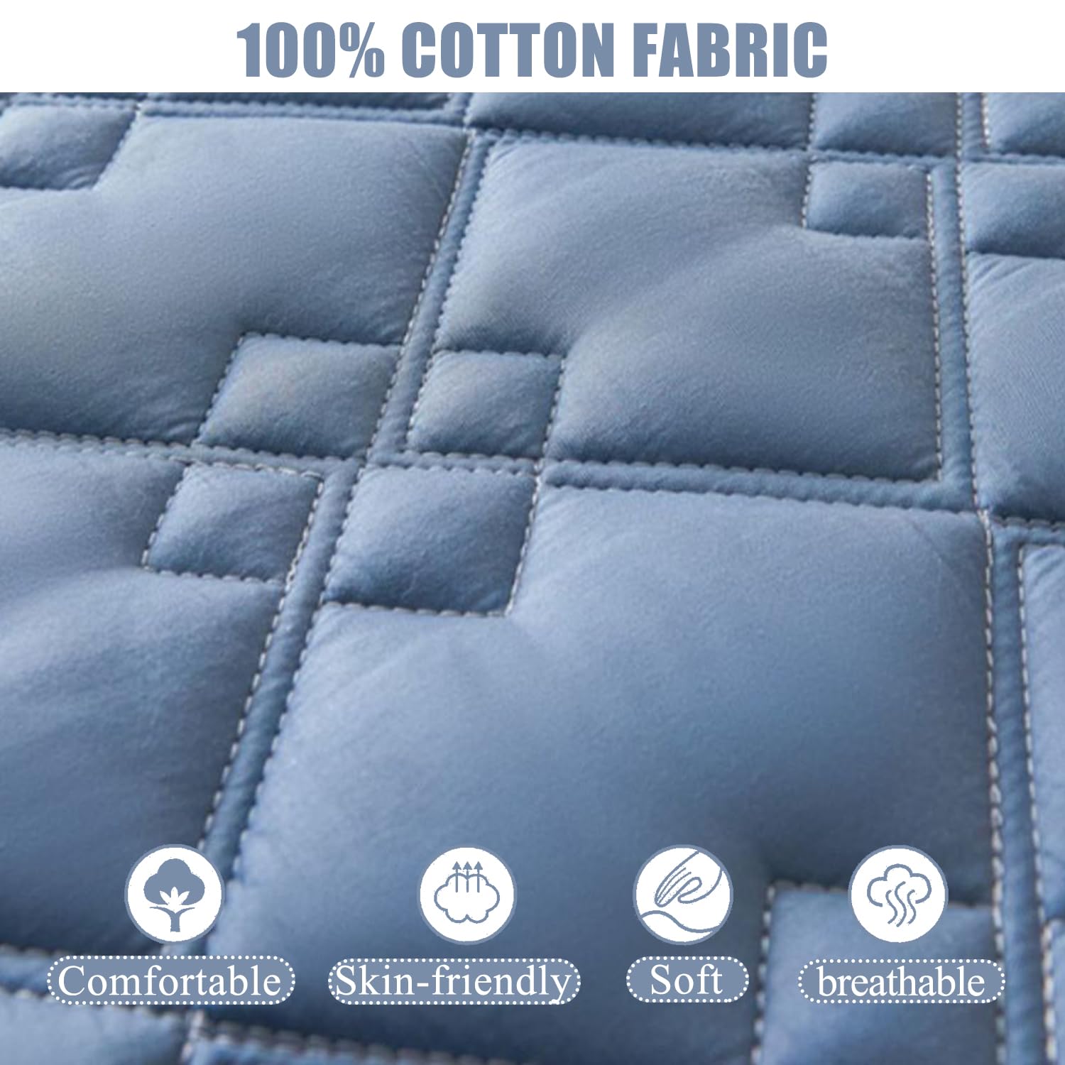 Protector de colchón 100 % algodón de alta calidad, color gris, 180 x 200 + 25 cm, funda ajustable de 6 lados, resistente al polvo, impermeable, ideal para camas dobles/individuales, perfecto para uso