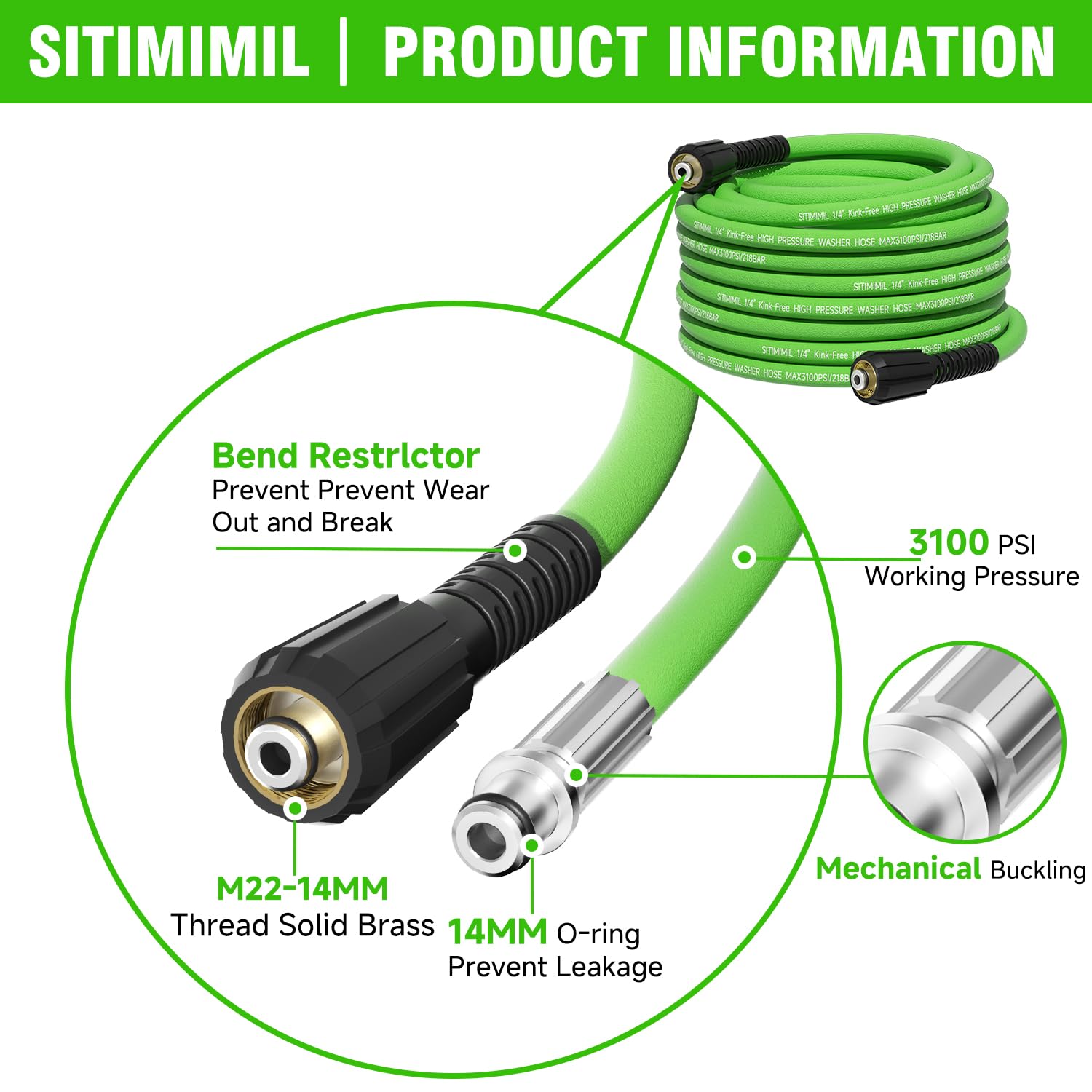 SITIMIMIL® Pressure Washer Hose 50 FT 1/4