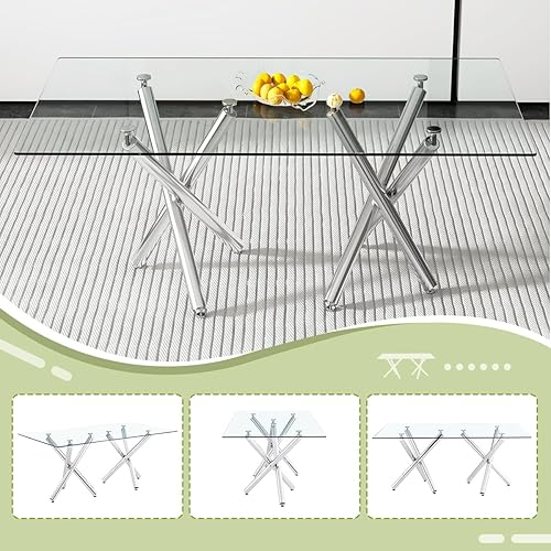 Miniatura 6 de Juego de mesa de comedor de cristal para 6.71 pulgadas, mesa de comedor para 6, mesa rectangular grande de vidrio templado y 6 sillas de piel Mesa