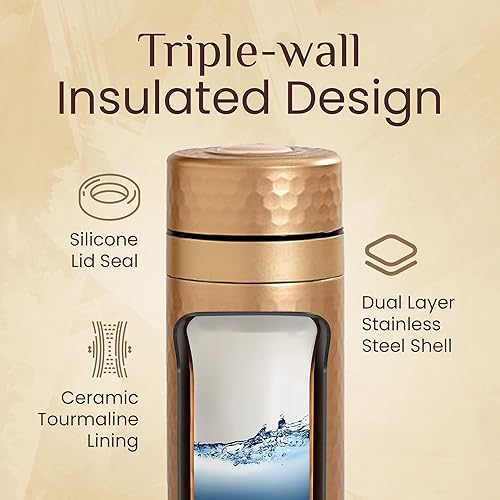 Miniatura 2 de ACERA Liven -Harmony - Taza de viaje de acero inoxidable, vaso aislado de triple pared, botella de agua de turmalina de cerámica, vaso de jugo, té y