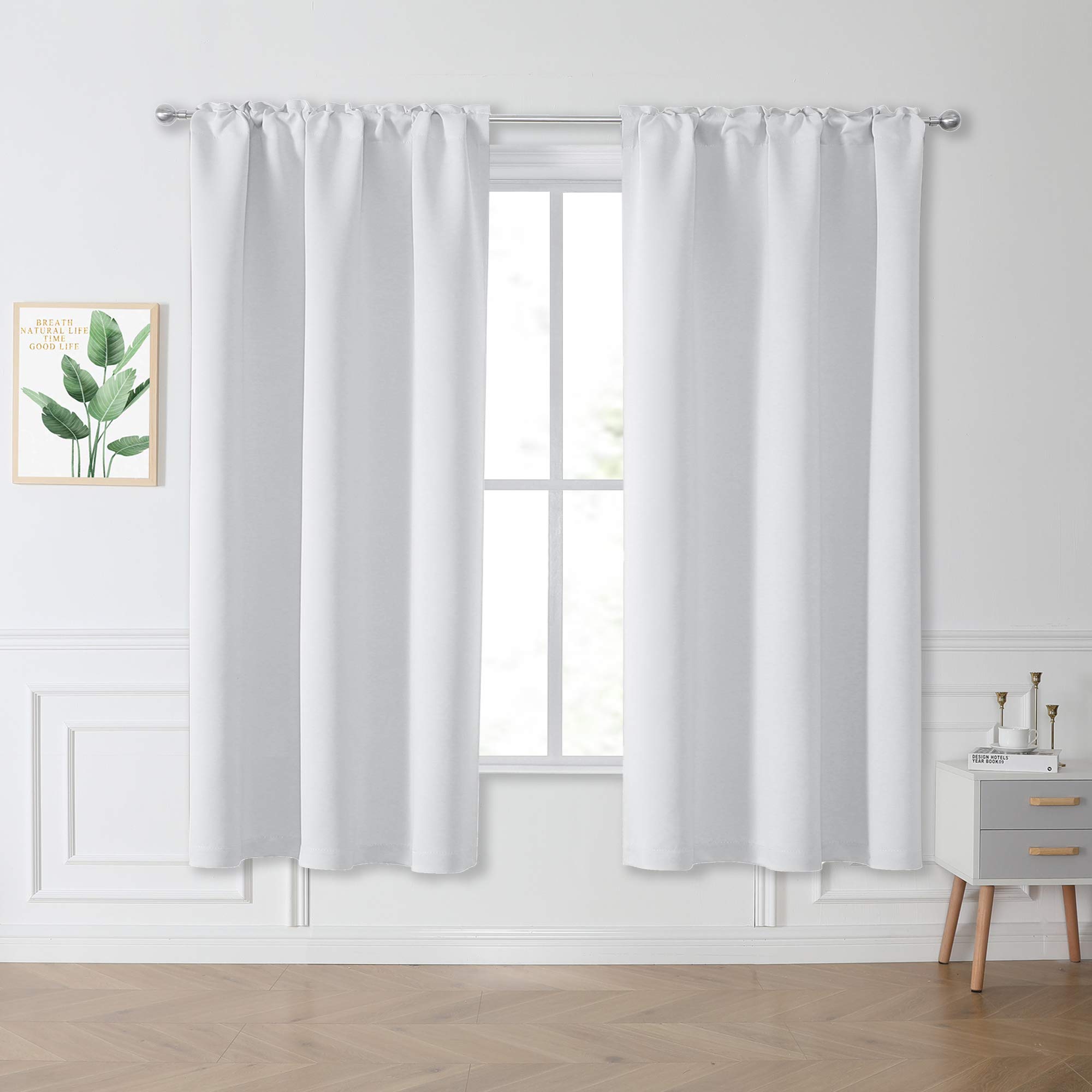 KEQIAOSUOCAI Window Pure White Curtains Half Blackout Drapes 63 Inch - Privacy Protect Thermal Insulated Rod Pocket Light Blocking Curtains Draperies for Living Room Bedroom (2 Panels, 42W x 63L)