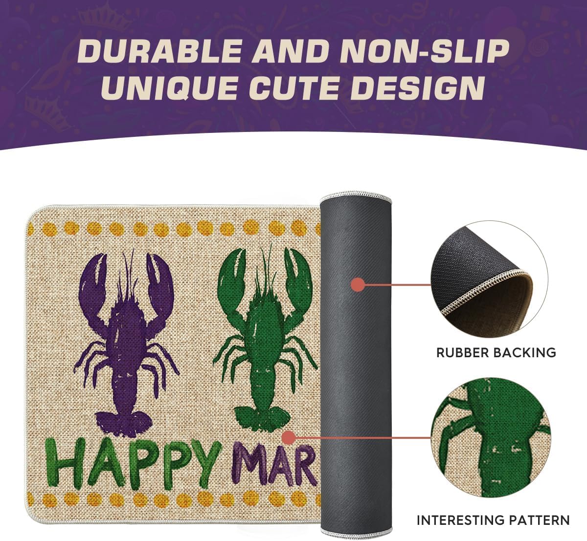 Artoid Mode Happy Mardi Gras Lobster Welcome Decorative Doormat, Seasonal Low-Profile Rug Switch Mat for Indoor Outdoor 24x35 Inch