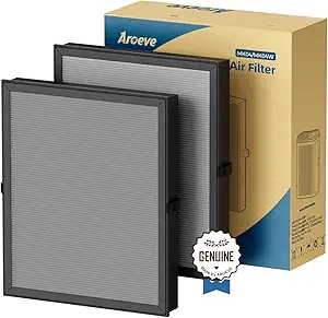AROEVE MK04 Air Purifier Replacement Filter, Smoke Remove Material 4 -in-1 Filter with Activated Carbon Mix, Against Ash for Smoke, Odors, and VOCs, 2 Pack- Grey