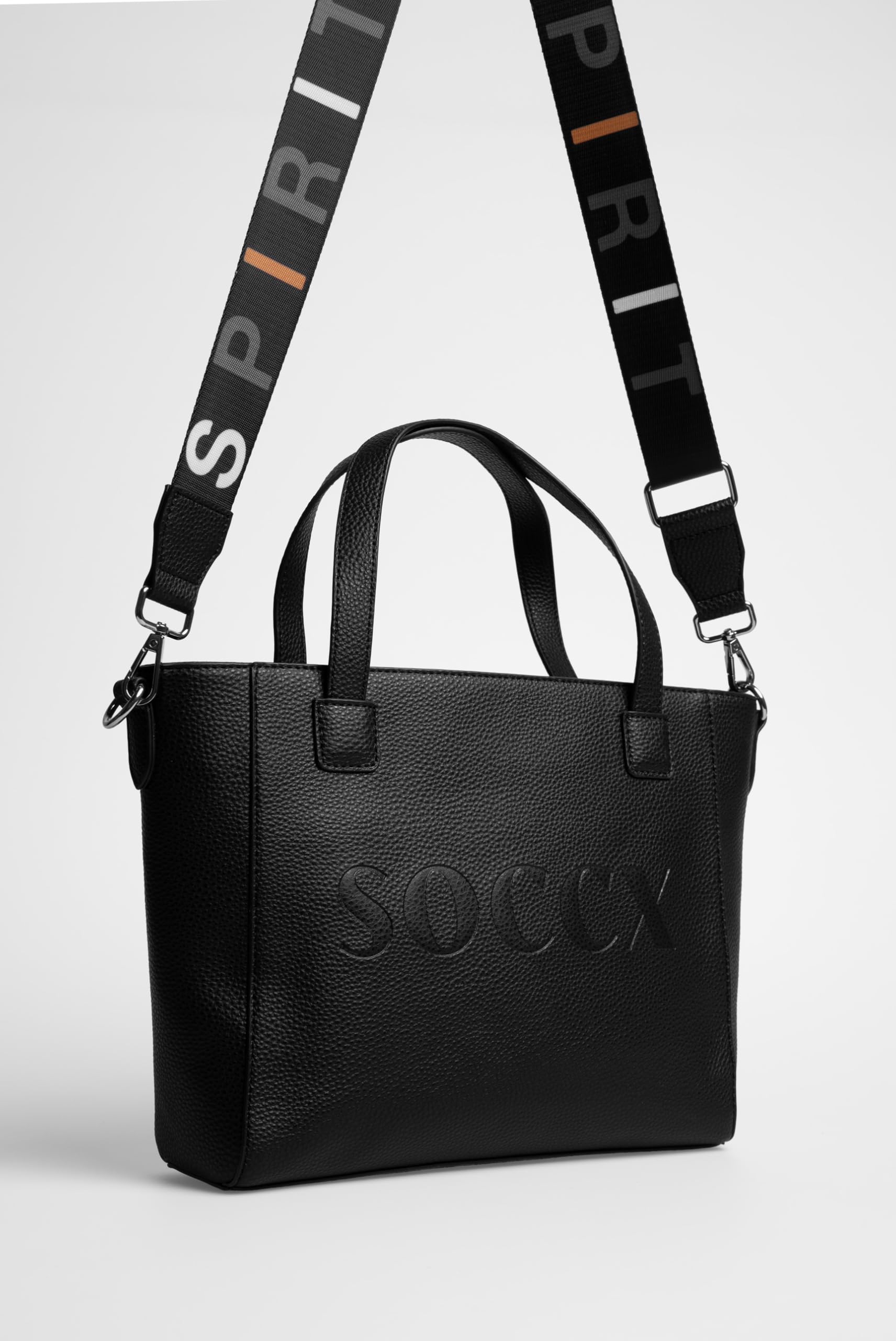 SOCCX Damen Henkeltasche mit Logo und Intarsia-Webriemen Black, None