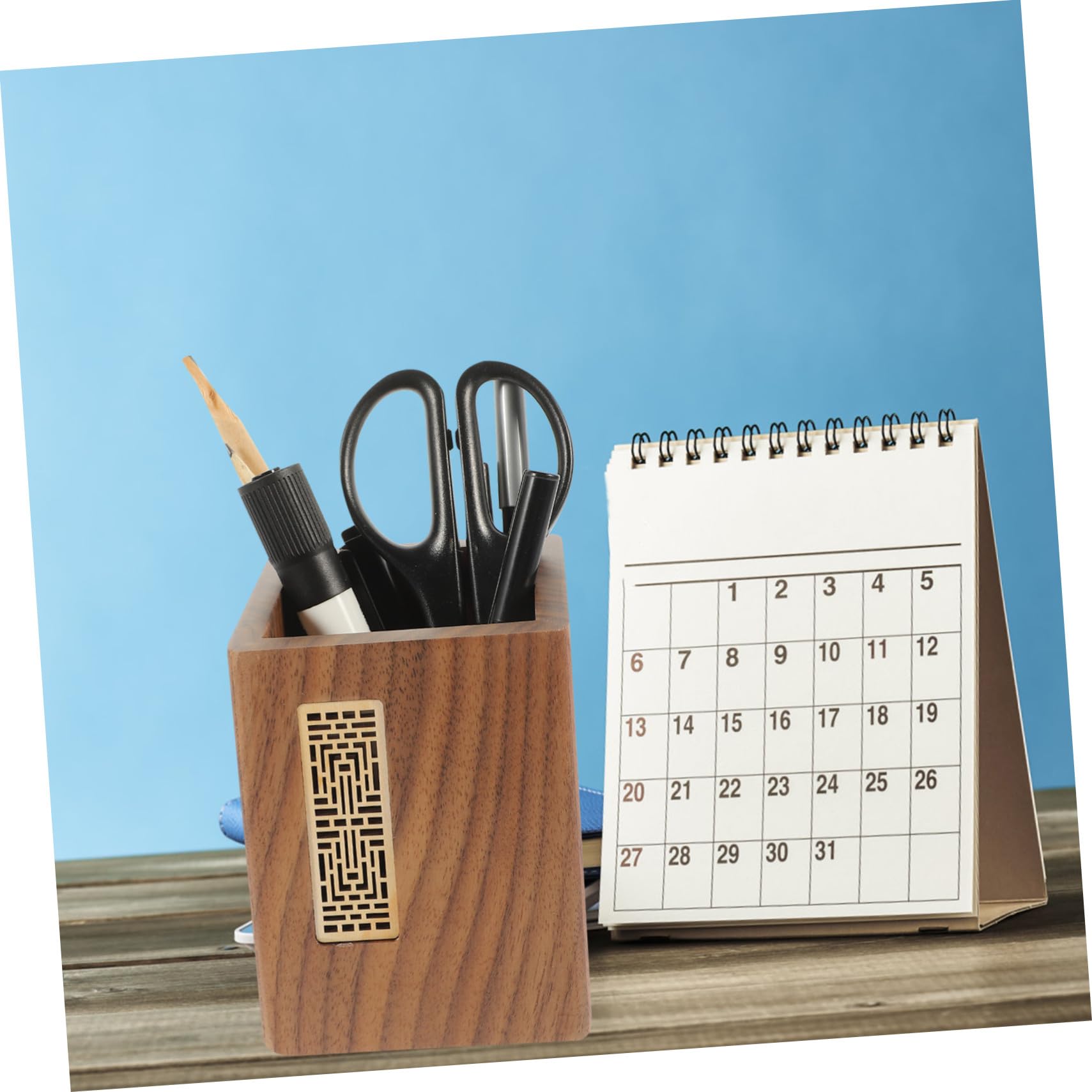 WOONEKY Cubo de Almacenamiento de Madera Portalápices Organizador de Escritorio Japonés Contenedor Creativo para Bolígrafos de Oficina Accesorios Hogar