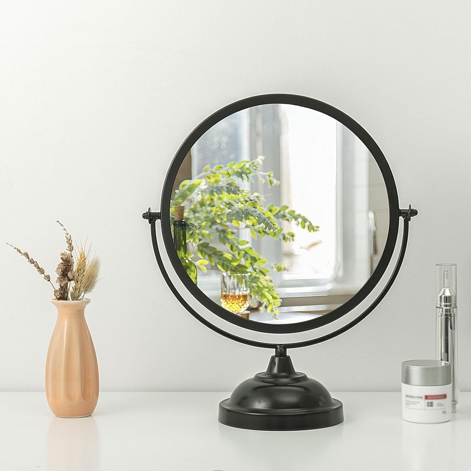 Makeup Mirror Iron Fashion Large Mirror Desktop Makeup Mirror Home Beauty Vanity Mirror Single Bedroom Dormitory Mirror Beauty Mirror(Black)