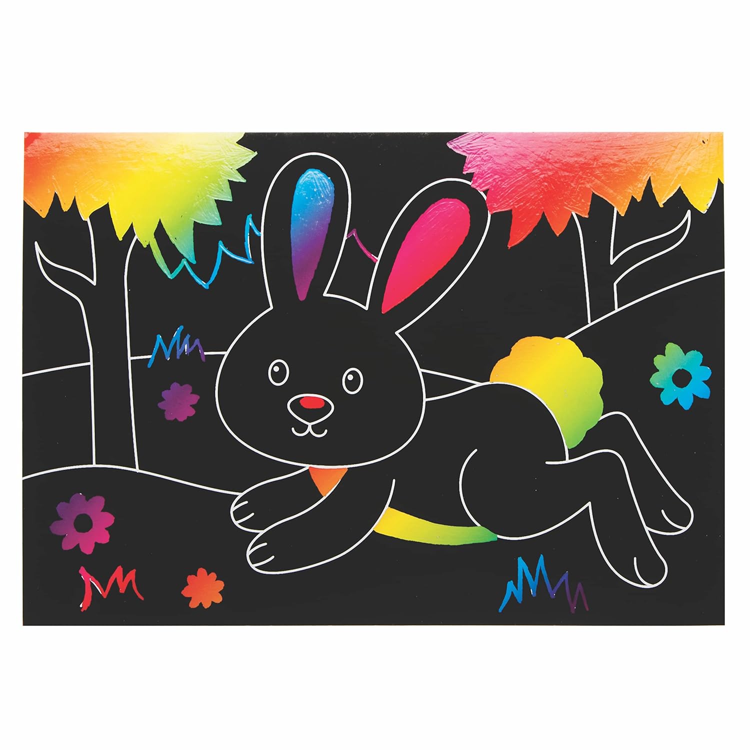Baker Ross Woodland Animal Scratch Art Pictures - Pack of 8, Rainbow Scratch Art, Children’s Activity Packs, Creative Activities for Kids (FE712)