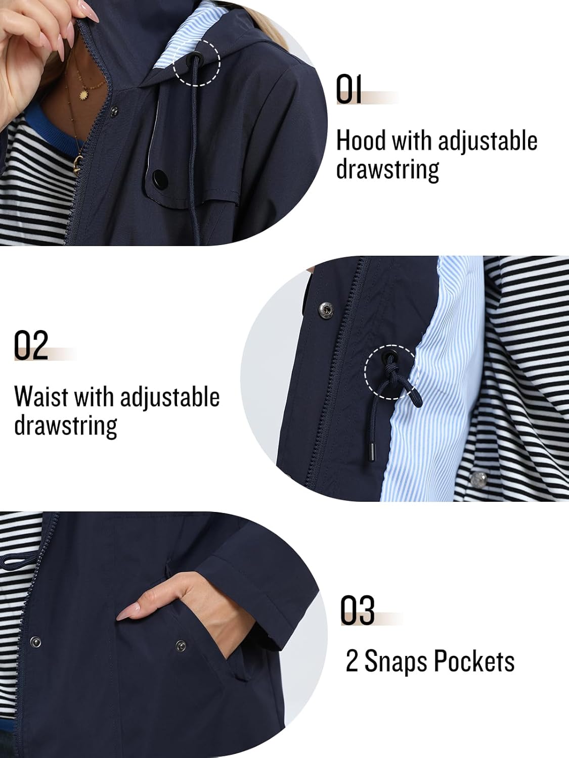 SaphiRose Women's Long Rain Jacket Waterproof Rain Coat with Hood Outdoor Light Raincoats Windbreaker - Image 5