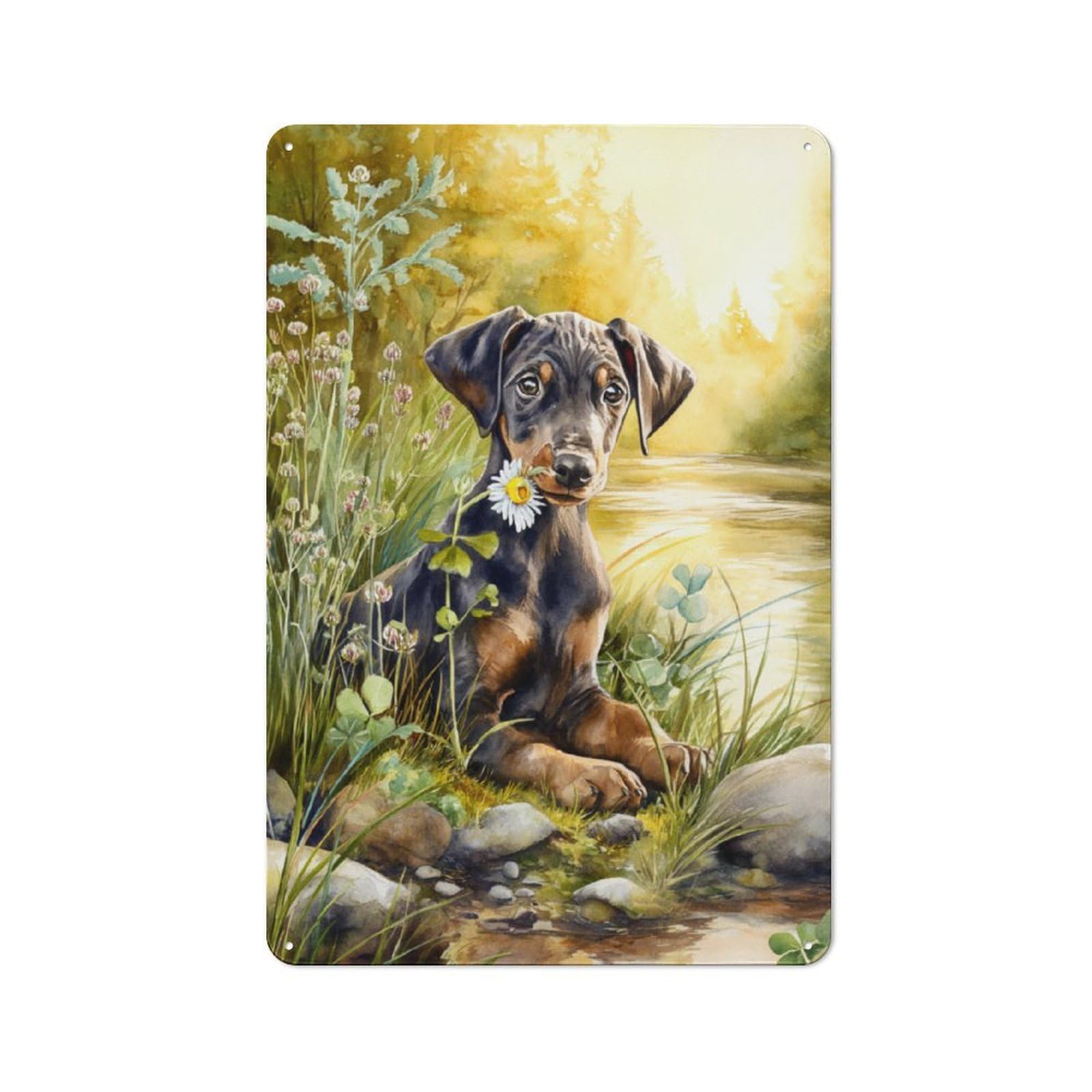 Junmoney Charming Puppy By The Stream Metal Sign 30X20cm With For Workshop Wall, Retro Decor, For Garage, Workshop And Man Cave Decoration