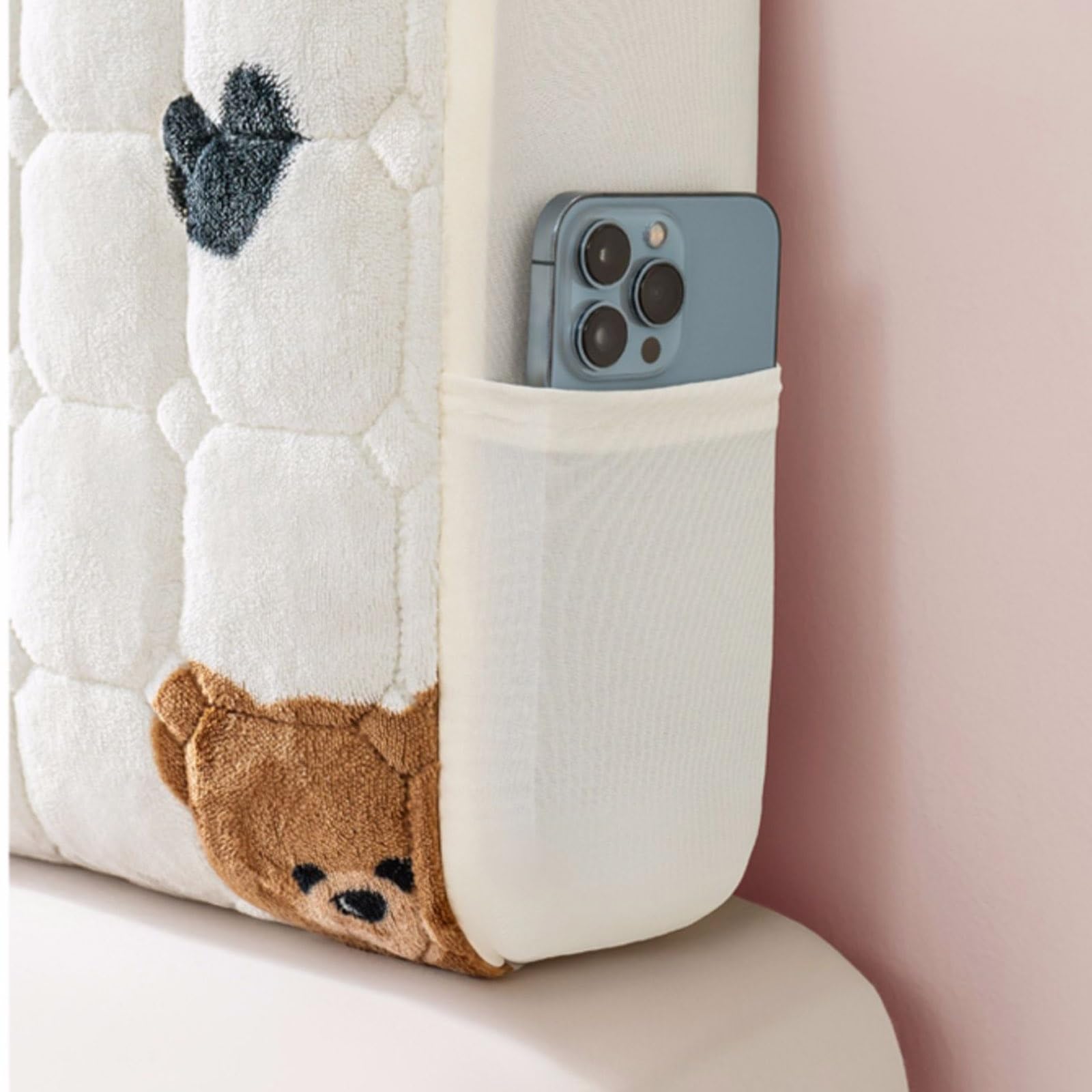 Copritestiera Imbottito In Velluto - Per Letti Matrimoniali E Singoli, Con Taschina Per Telefono, Antigraffio - Foto 10