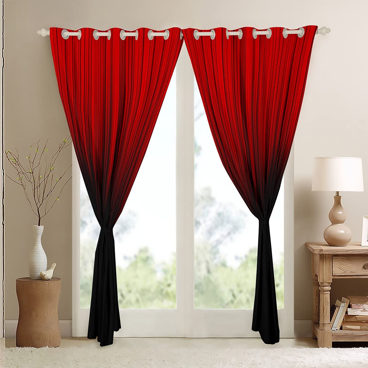 Feelyou Tende per finestre per bambini e ragazzi, motivo geometrico rosso e nero, motivo bohémien, tende per finestre, trattamenti, design semplice sfumato, per soggiorno, camera da letto, 106 x 160