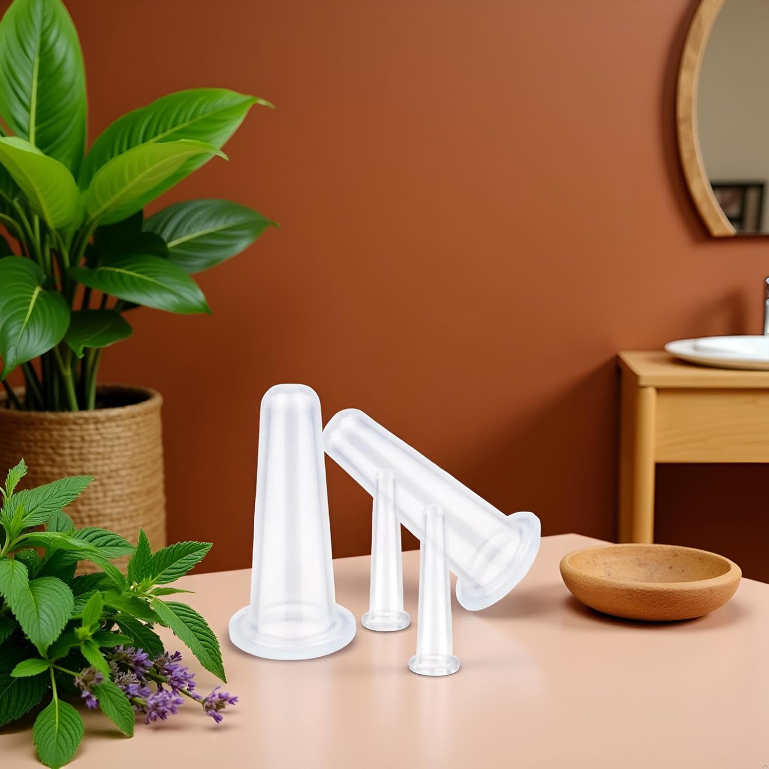 4Pcs Massage Cupping Set Silicone Mini Facial Cups Face Massager Helper Skin Care Neck Back Eyes Massaging Cup Safe to Use, Massage Tools (Transparent)