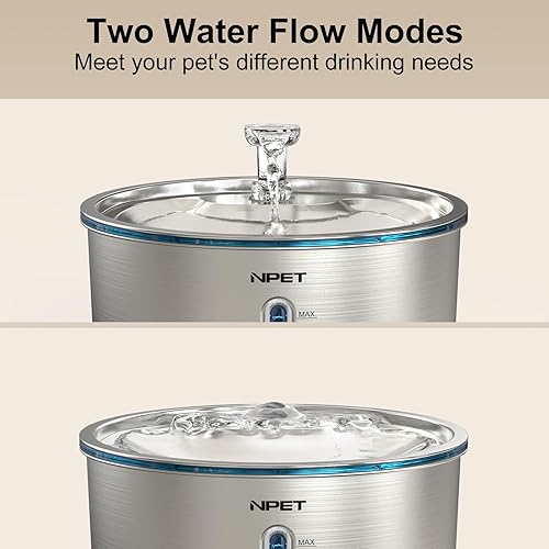 Miniatura 3 de NPET Fuente de agua para gatos WF050TP 1.5L automático de acero inoxidable 4L Fuente de agua para mascotas Dispensador de agua para perros WF210plus