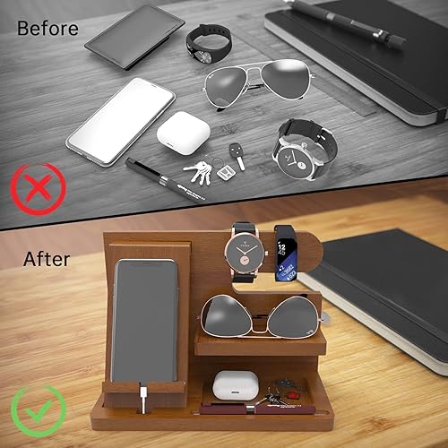 Miniatura 3 de Regalo para papá, regalo para marido, estación de acoplamiento de teléfono de madera, organizador para hombres, mesita de noche de cumpleaños,