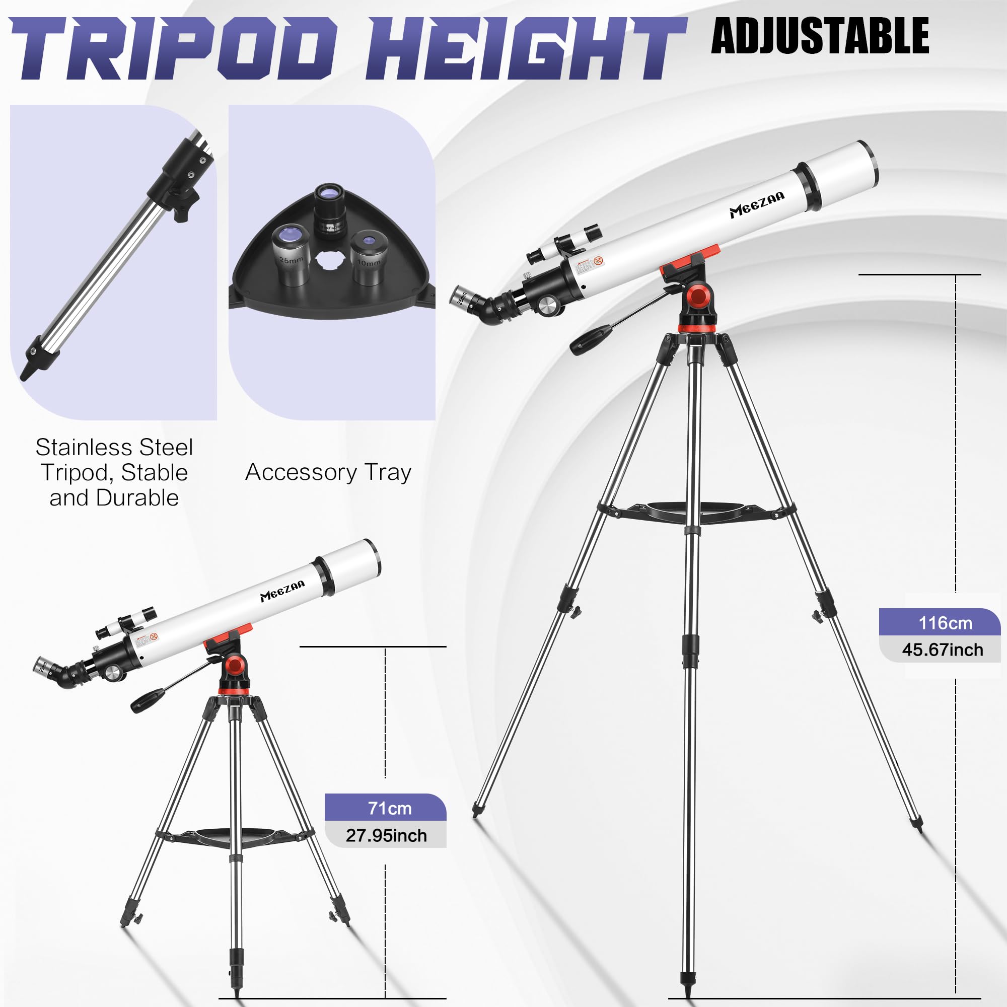 MEEZAA Teleskop, Teleskop Astronomie Erwachsene Profi, 70mm Blende 700mm Refraktor Teleskope für Einsteiger und Anfänger, Tragbare Reiseteleskope mit Edelstahl-Stativ, Handyhalterung und Tragetasche