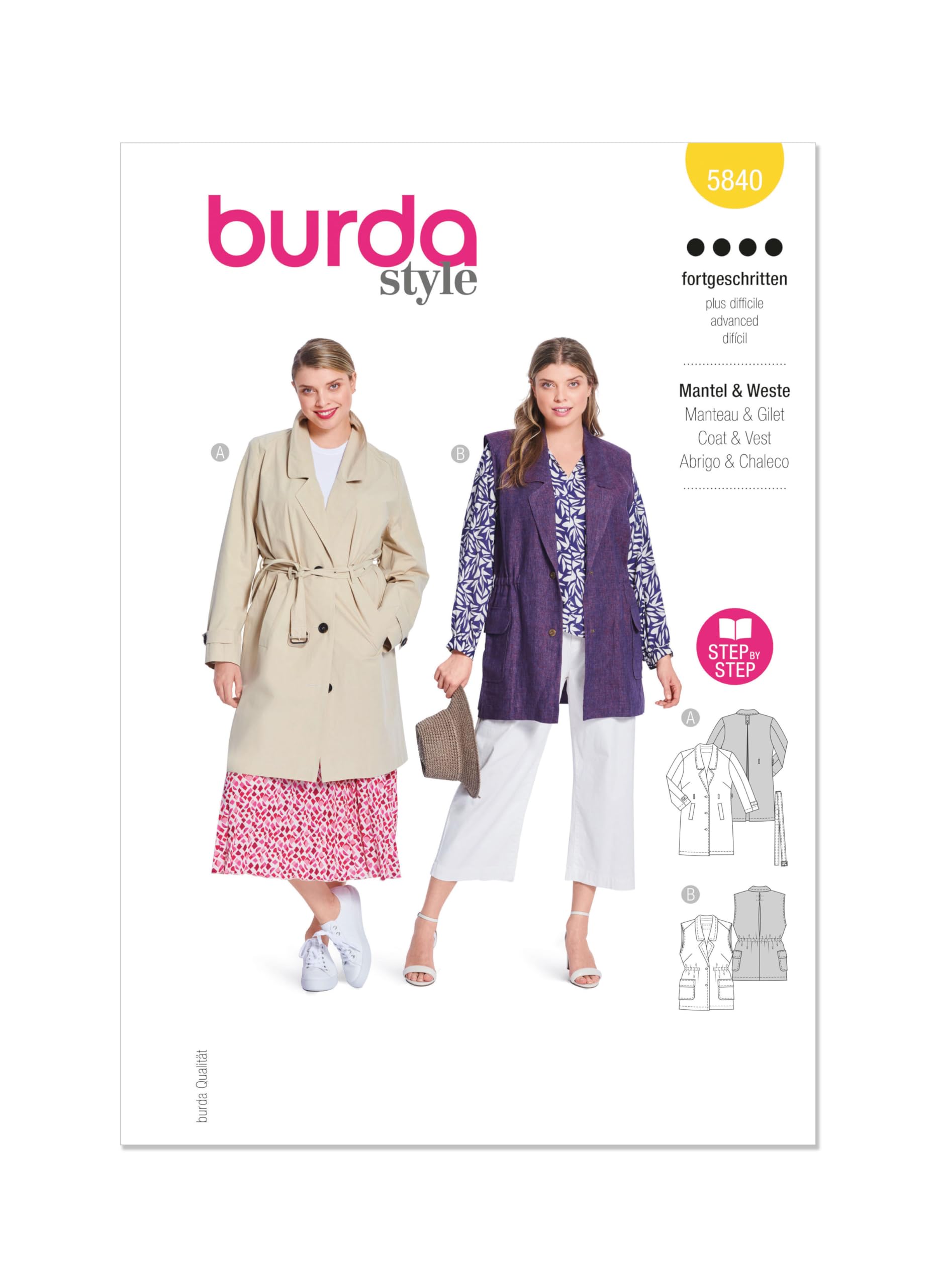 Burda Style Sewing Pattern B5840 Misses' Coat & Vest