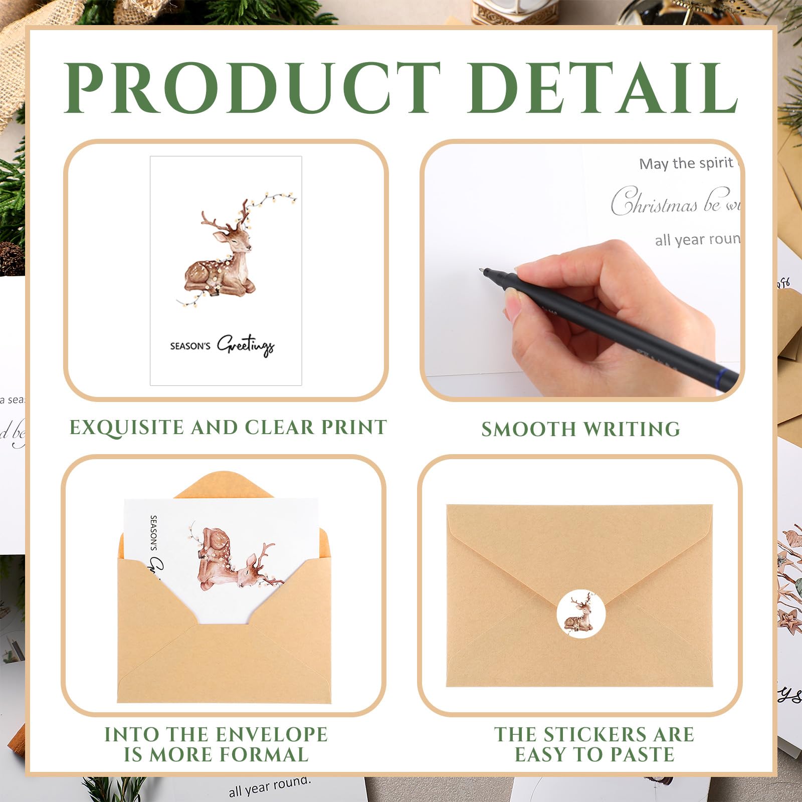Engrowtic Lot de 120 cartes de Noël de 10,2 x 15,2 cm avec enveloppes kraft et autocollants Assortiment de cartes de vœux rustiques pour Noël, Nouvel An, fournitures de fête