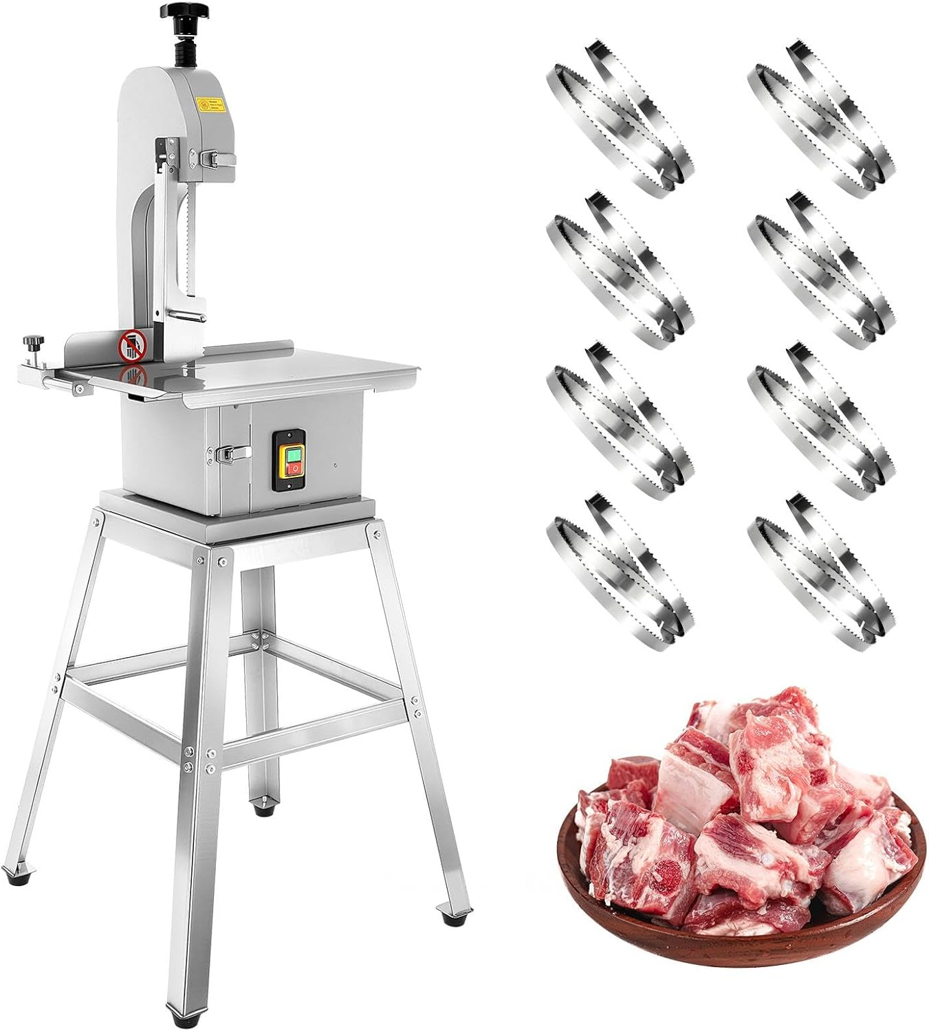 2500W Electric Bone Saw Machine | 19" x 13" Worktable | Stainless Steel Bandsaw Machine | 0.04-10" Cutting Thickness | 8 Saw Blades | Countertop Bone Cutter Machine for Pork (Vertical (with bracket))