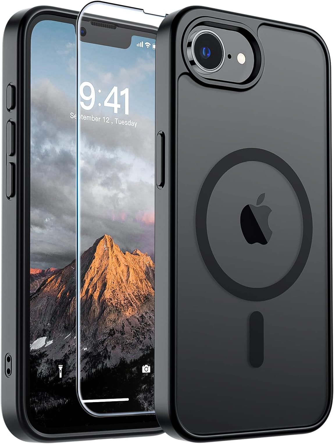 Magnetic for iPhone 17e Case/iPhone 16e Case with Screen Protector (Compatible with MagSafe)(Military Grade Drop Protection) Translucent Matte Phone Cover,Black