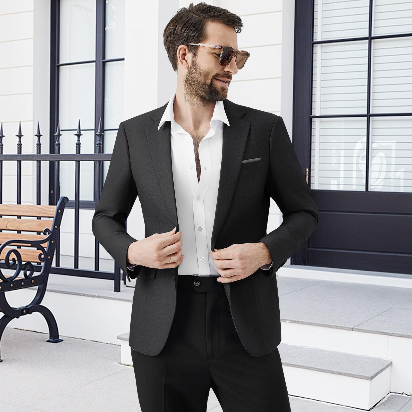 Blazer Homme Slim Fit Veste de Costume Formel Veston à Un Bouton Classqiue Couleur Unie Mariage d'affaires