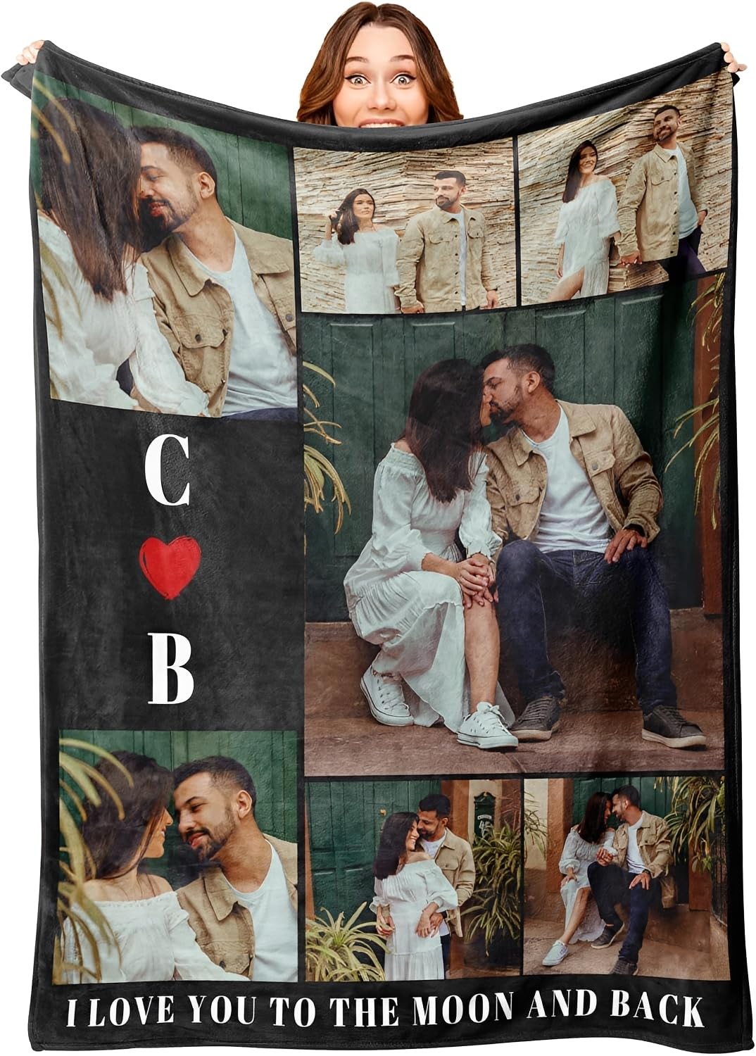 Mraxovid Personalised Blankets with Photos Custom Couples Gifts Customized Picture Blanket I Love You to The Moon & Back Gifts Birthday Gift for Wife Husband Girlfriend Boyfriend, 150x200cm โ image 1