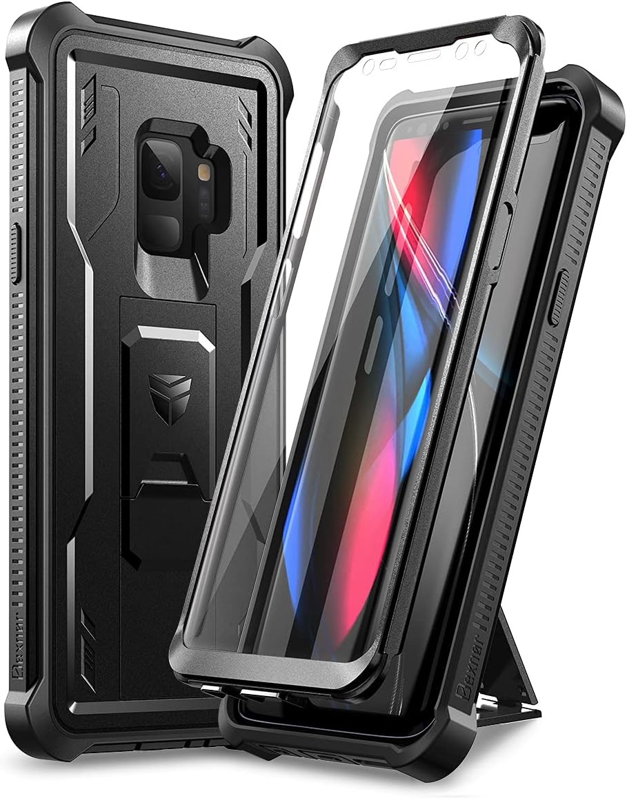 Dexnor for Samsung Galaxy S9 Case, [Built in Screen Protector and Kickstand] Heavy Duty Military Grade Protection Shockproof Protective Cover for Samsung Galaxy S9 Black