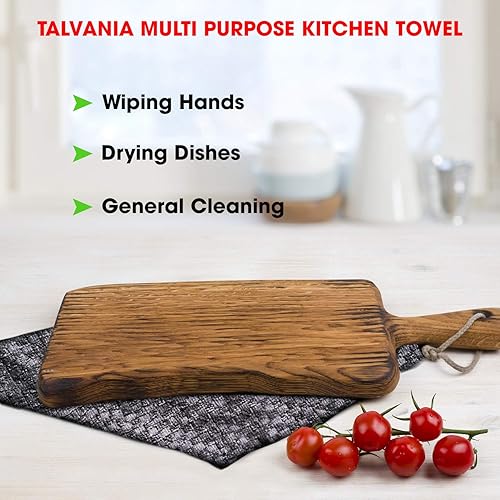 Miniatura 6 de TALVANIA Toallas de cocina grises, paquete de 12 paños absorbentes para platos, 15 x 25 pulgadas, 100 % algodón, tejido de rizo Dobby, juego de