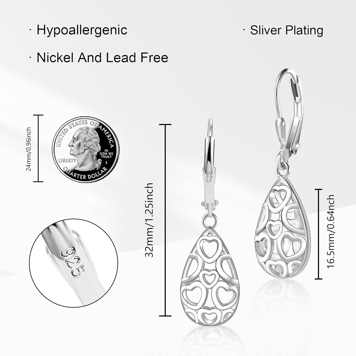 925 Sterling Silver Teardrop Leverback Earrings for Women Girls Waterdrop Tear Drop Dangle Earrings Jewelry Hypoallergenic Silver Teardrop Leverback Dangle Earring for Women - Image 4