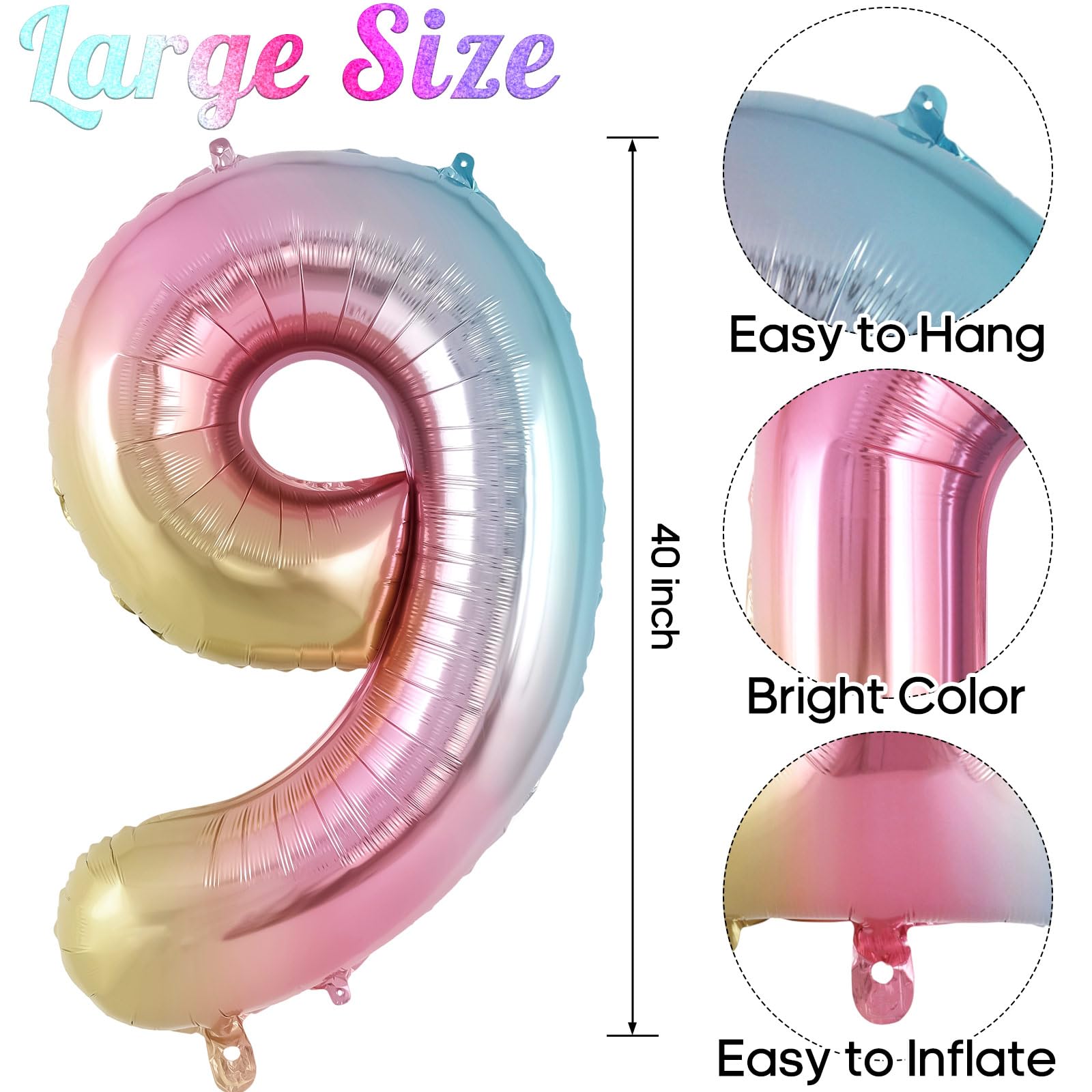 Amazon.com: Rainbow Gradient Number 9 Balloon, 40 Inch Big Large