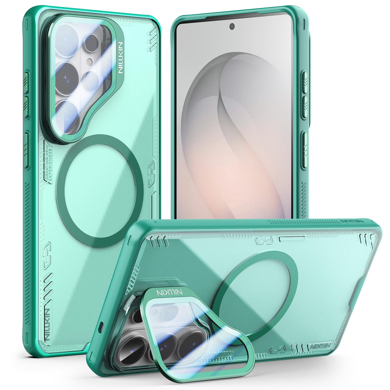 Nillkin Magnetic Case for Samsung S26 Ultra with Adjustable Camera Stand, Compatible with Magsafe, Clear & Never Yellow, Camera Protection, Slim Fit Translucent Cover for Galaxy S26 Ultra 6.9", Green