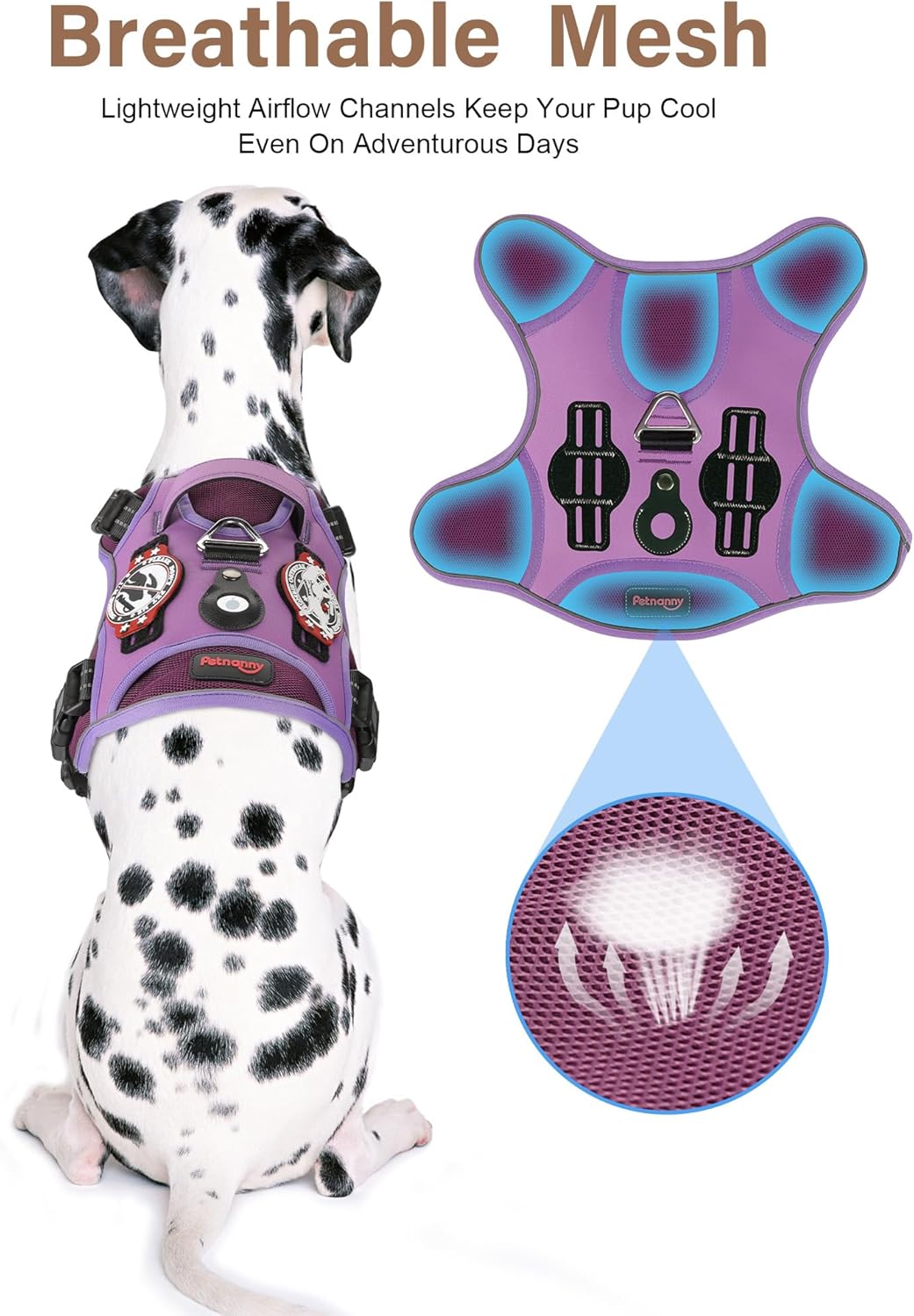PETNANNY Tactical No Pull Dog Harness for Large Dogs, Breathable Mesh Service Dog Vest with Heavy Duty Handle and Molle Panel for Outdoor Hiking Training, Pink Camo,L