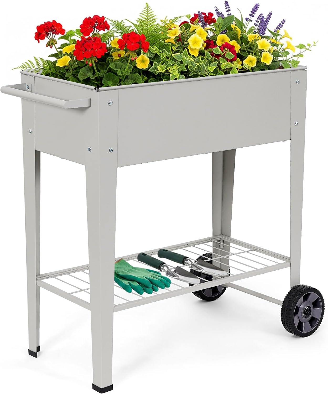 INNO STAGE 31.5" Tall Raised Garden Bed with Legs & Wheels- Elevated Planter Box with Shelf, Anti-Rust Metal Galvanized Steel Garden Bed for Herb, Vegetable, Gradening, Patio, Balcony, Backyard