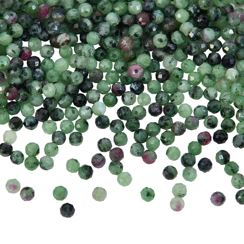 NBEADS 2 Strands Natural in Zoisite Beads, 2mm Faceted Round Stone Beads, 363pcs, Green, Perfect for DIY Crafts Necklace Bracelet Jewelry Making