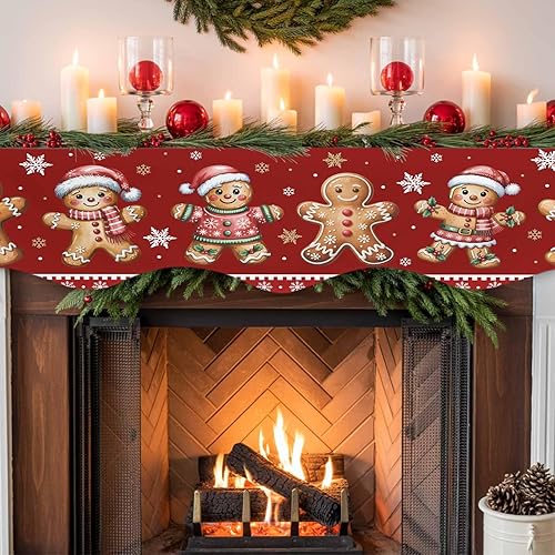 Miniatura 7 de Ocean Party Bufanda de manto para chimenea, 17 x 70 pulgadas, diseño de copos de jengibre, Navidad, copos de nieve, bufandas para chimenea, cubierta