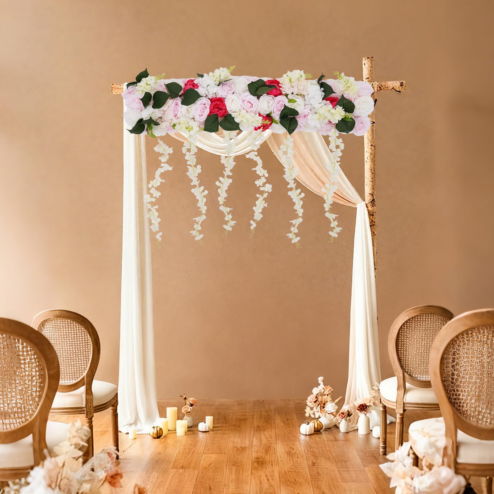 Flores artificiales 3D para pared, 100 x 80 cm, tira de flores artificiales con rosas peonías, decoración de pared fácil de limpiar para balcón, jardín, boda, salón