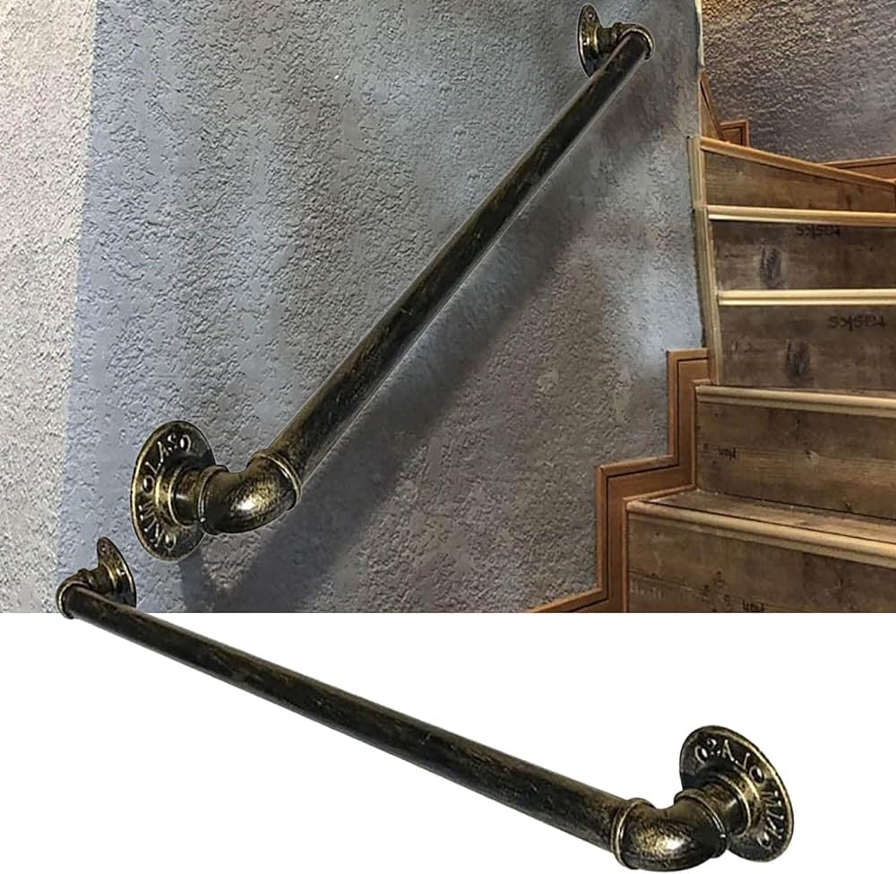 FKXSXAZ Wall Stairs Handrail Indoors Outdoors Grab Bar Railing, Non-Slip Banister Hand Rail, Elderly Kids Bathroom Corridor Support Rod - Vintage Bronze(Size:2ft/60cm)