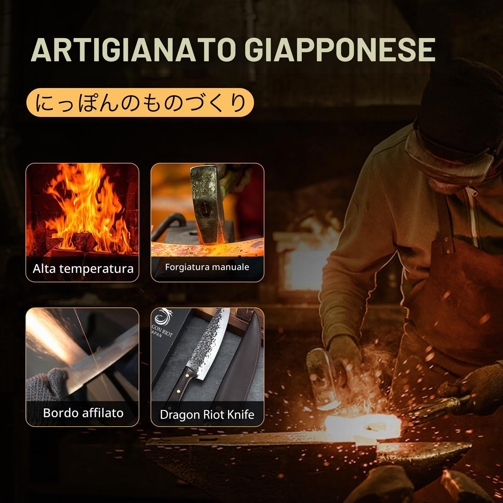 DRAGON RIOT Coltello da Carne Professionale ，Giapponese Affilato per Carne