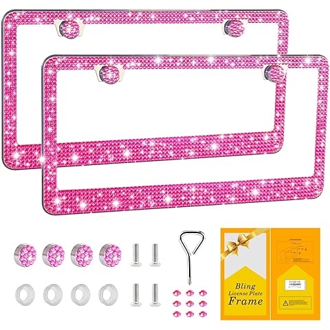Bling License Plate Frame for Women,2 Pack Premium Stainless Steel Rhinestone Car L...