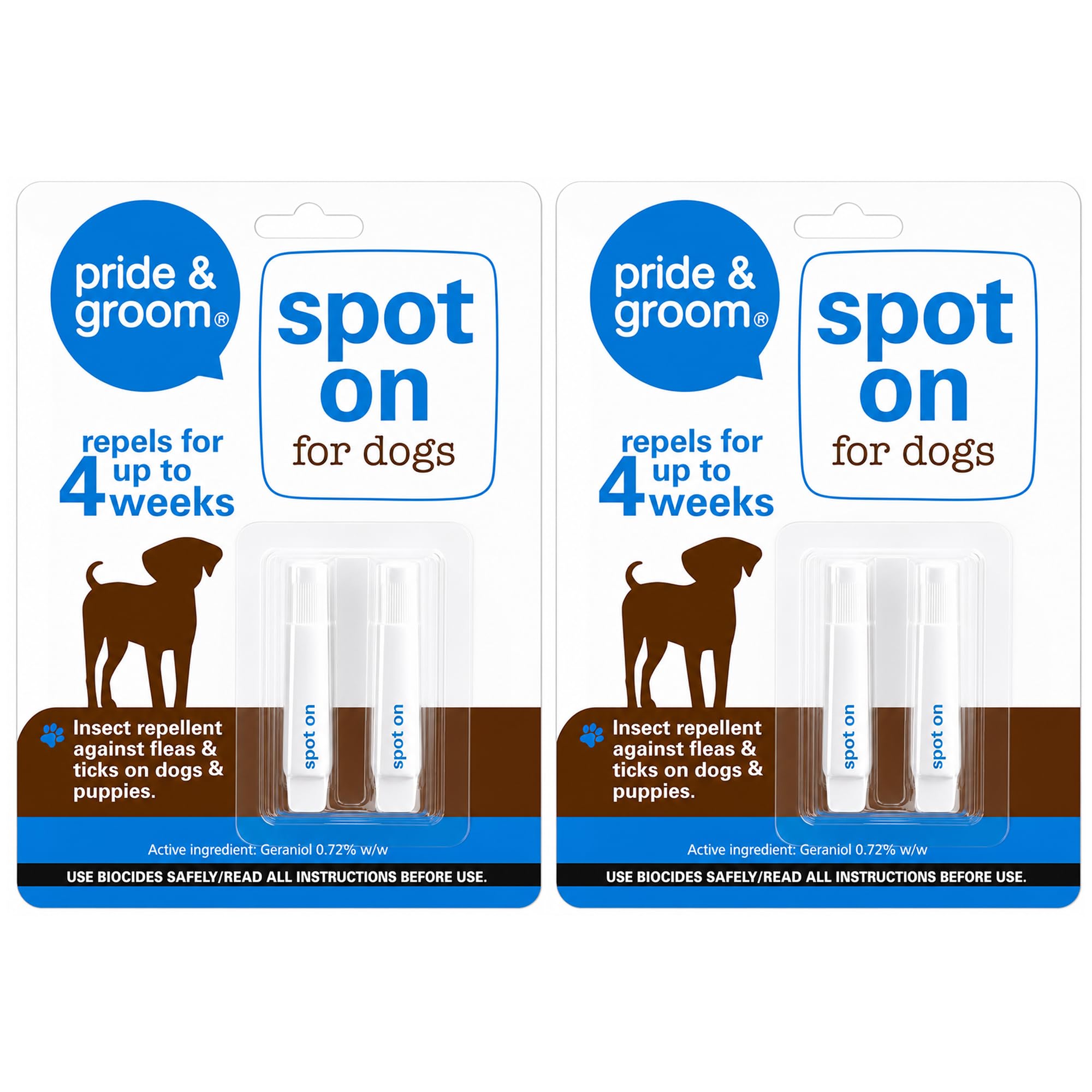 2 x Dog Flea & Tick Spot On Solution – Insect Repellent for Dogs & Puppies, Helps Protect Against Fleas & Ticks, Long Lasting Up to 4 Weeks, Easy Apply Topical Treatment Drops