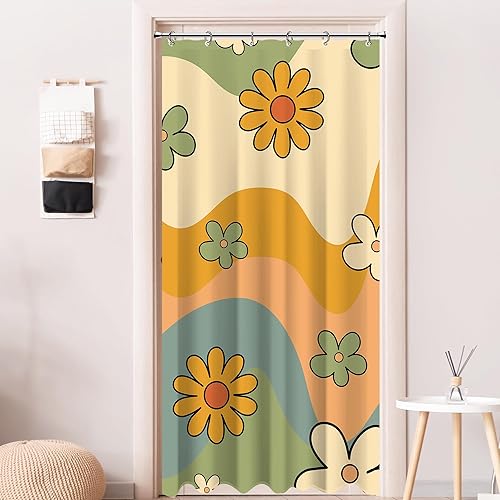 Miniatura 2 de Visioun - Cortina de ducha pequeña para casa rodante, tamaño medio, estilo retro de los 70, con flores bonitas, estética abstracta de margaritas