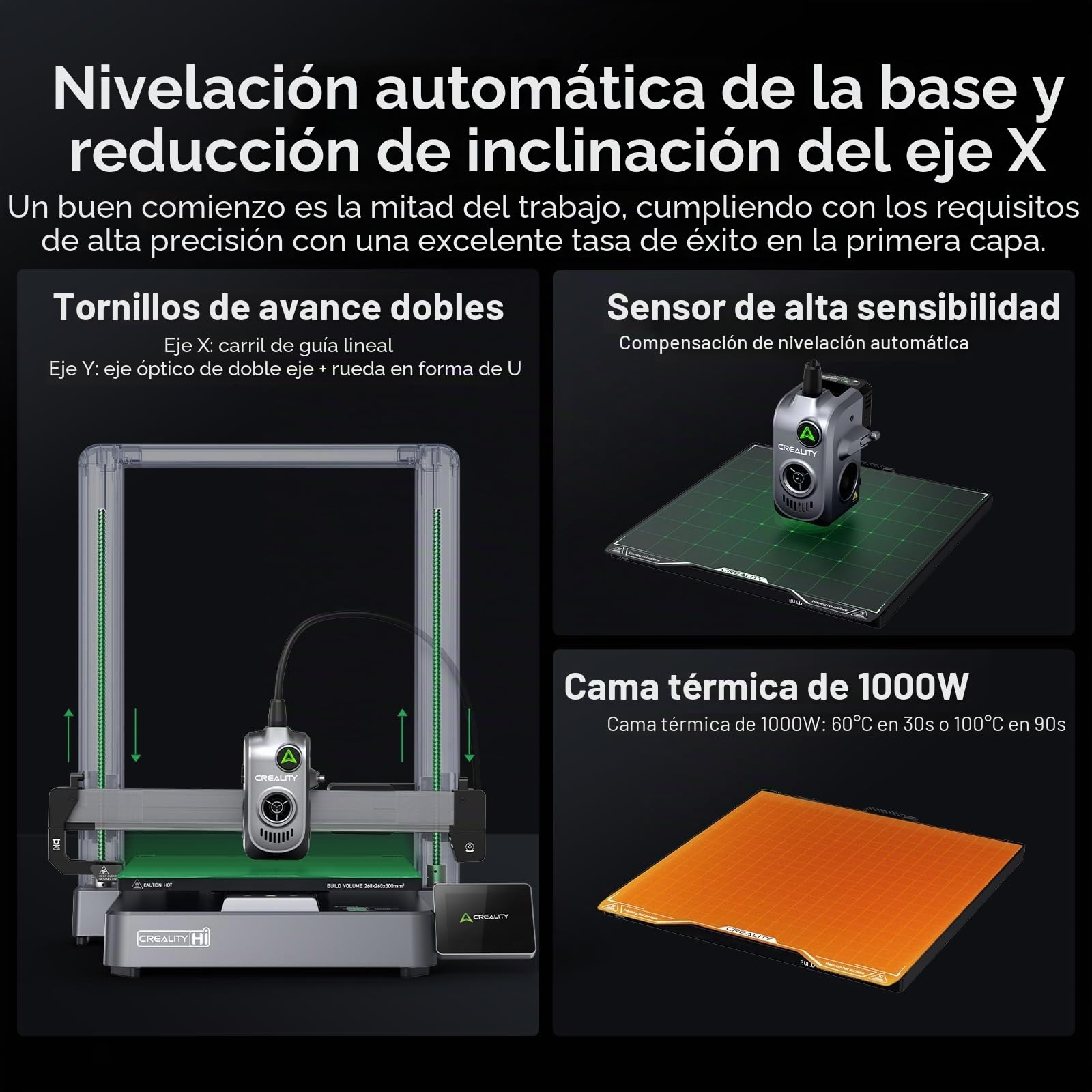 Creality Impresora 3D Hi Combo, con CFS de 16 colores, 500 mm/s de alta velocidad, 260×260×300mm espacio de construcción, nivelación automática, servo FOC, 12.000 mm/s², escáner RFID y detección de