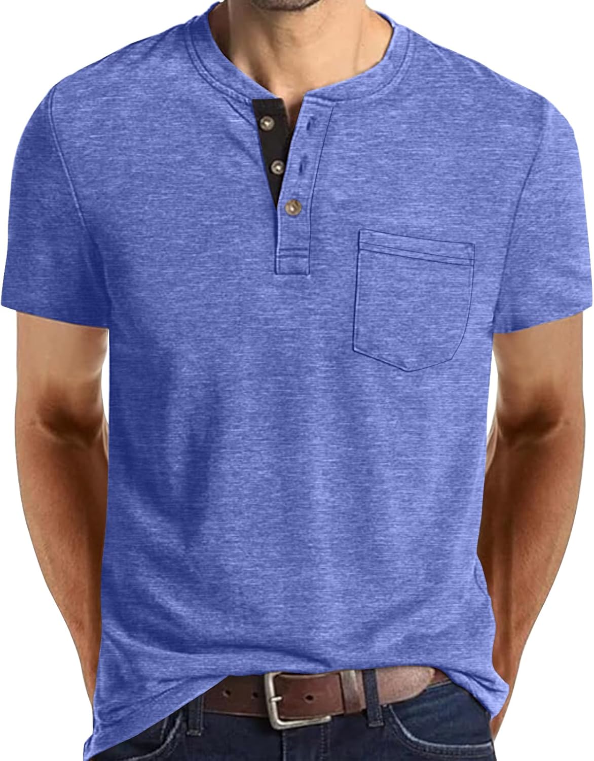 Men's Henley Shirts Casual Short Sleeve Button T-Shirt with Pocket