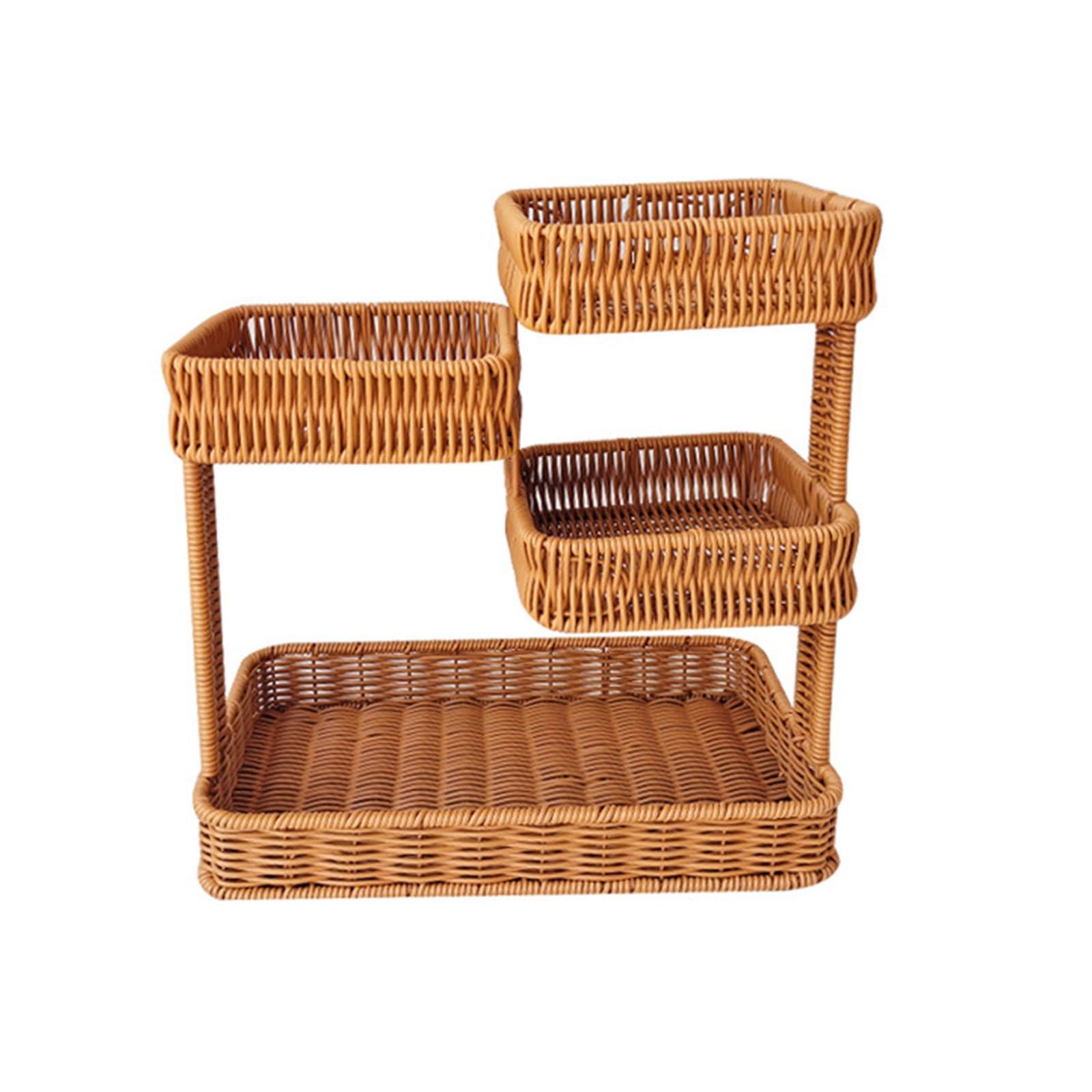 Tsophreniq Rectangular Snacks Storage Basket Multilayer Imitation Rattans Fruit Tray for Everyday Use Kitchen Organizers Multilayer Snacks Tray