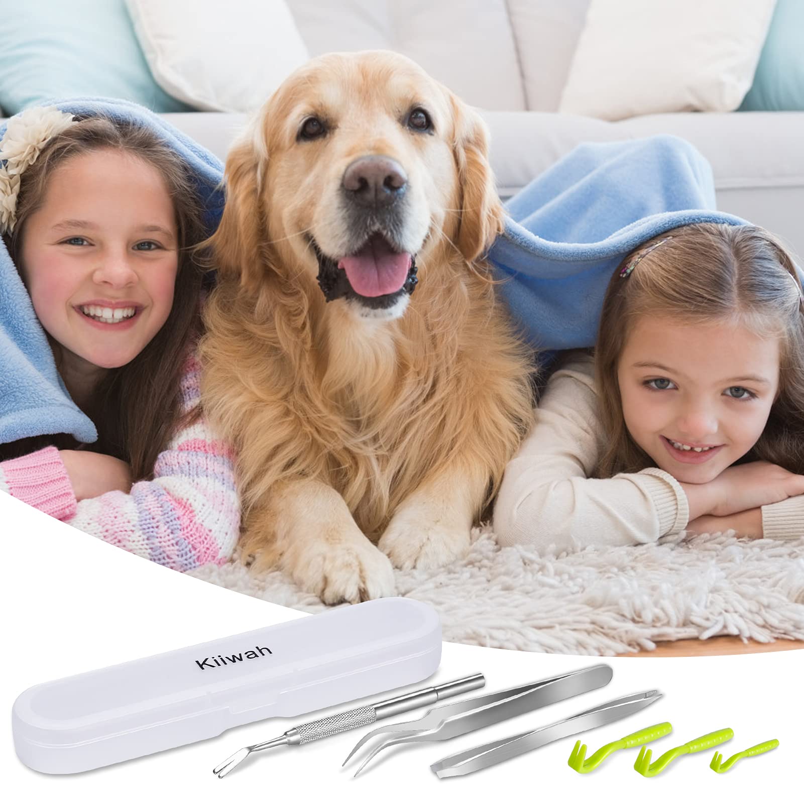 Kiiwah 6 pcs Tire Tique, Pince à Tique de en Acier Inoxydable, Crochet Tiques en Plastique avec Boîte de Rangement pour Chiens et Chats