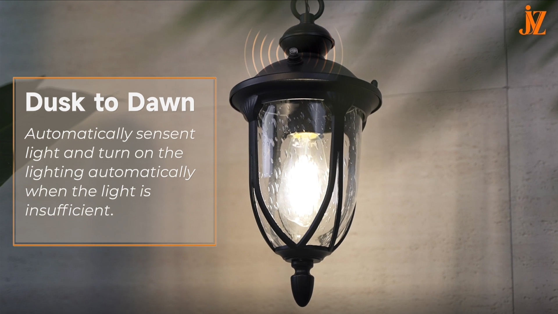 Image of JYZ Vintage Dusk to Dawn Outdoor Hanging Lantern, 17 Inch Rustic Exterior Pendant Light Fixture with Seeded Glass, Antique Black Ceiling Mount Chandelier for Porch, Patio, Gazebo, Entryway JYOPL04-L