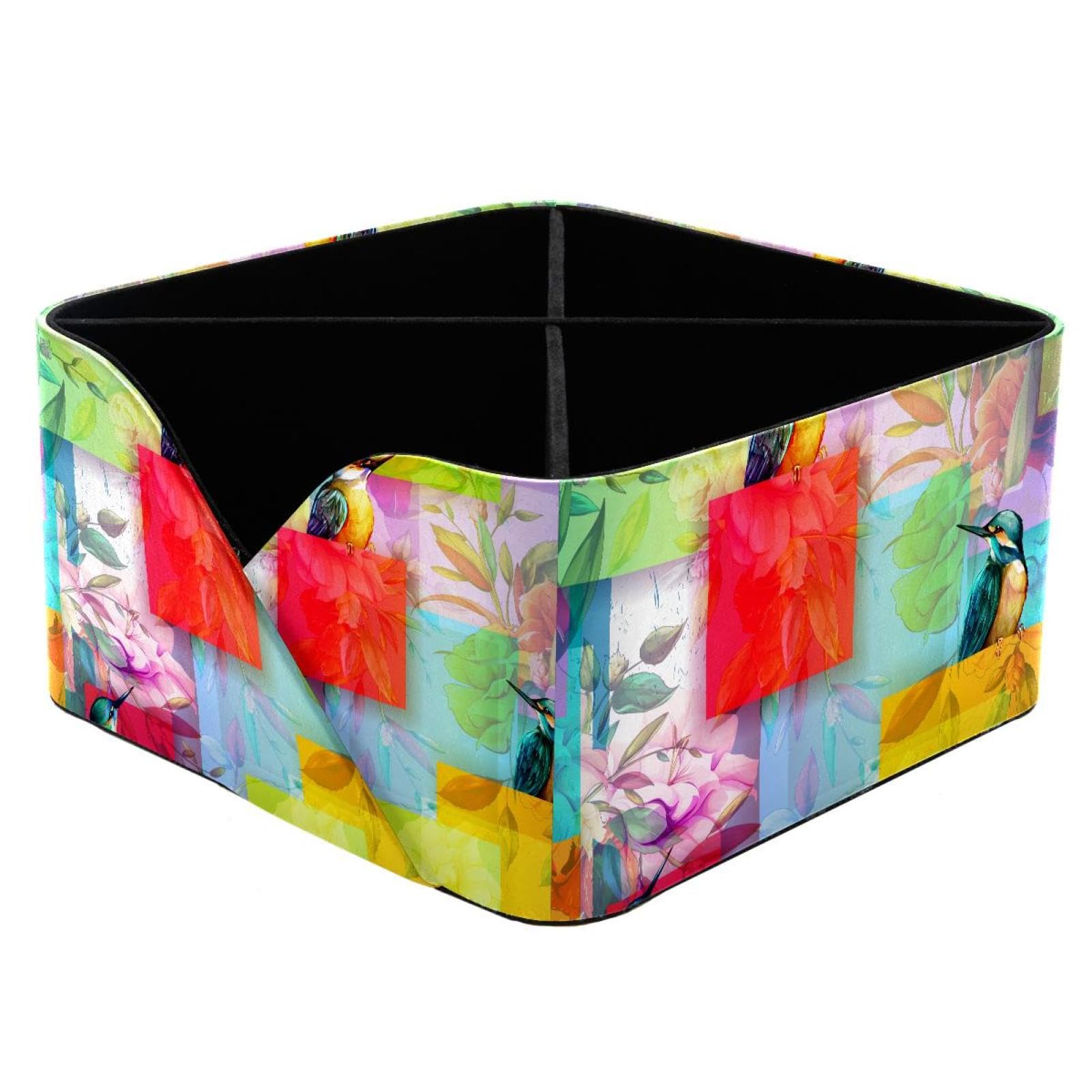 KengjuTesu Halcyon Bird with Flowers Desktop Organizer Pen Holder, Rectangular Pencil Cup for Office, Study and Makeup Stations