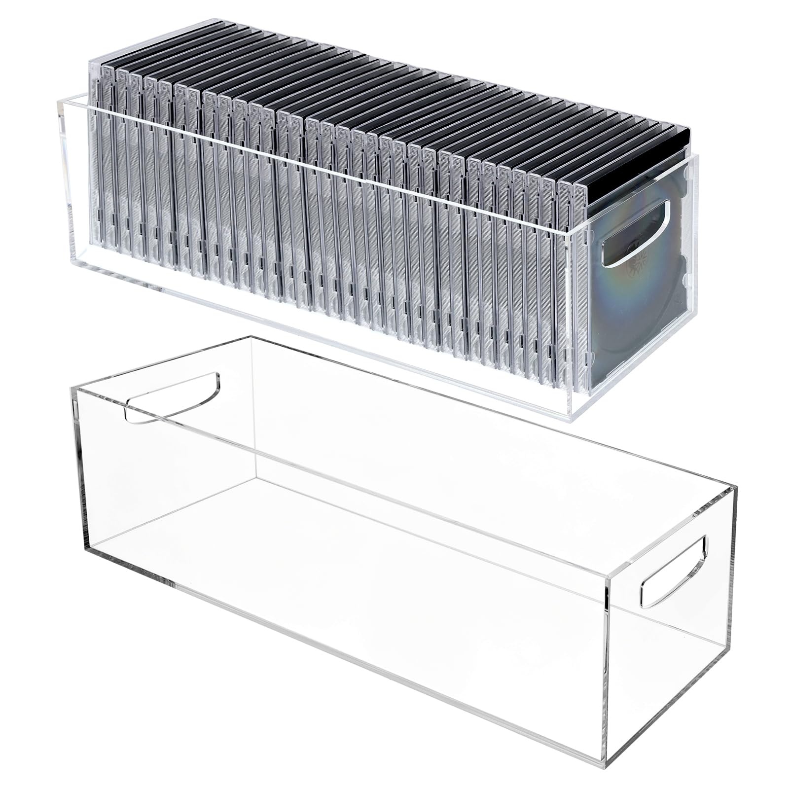 2 Pcs Clear DVD/CD Storage Box, Stackable CD Holder Case for Countertop/Kitchen/Bathroom/Cabinet, Acrylic Storage Container for Blu-Rays, Small Books/Booklets, Video Game Cases and Controllers-image-35