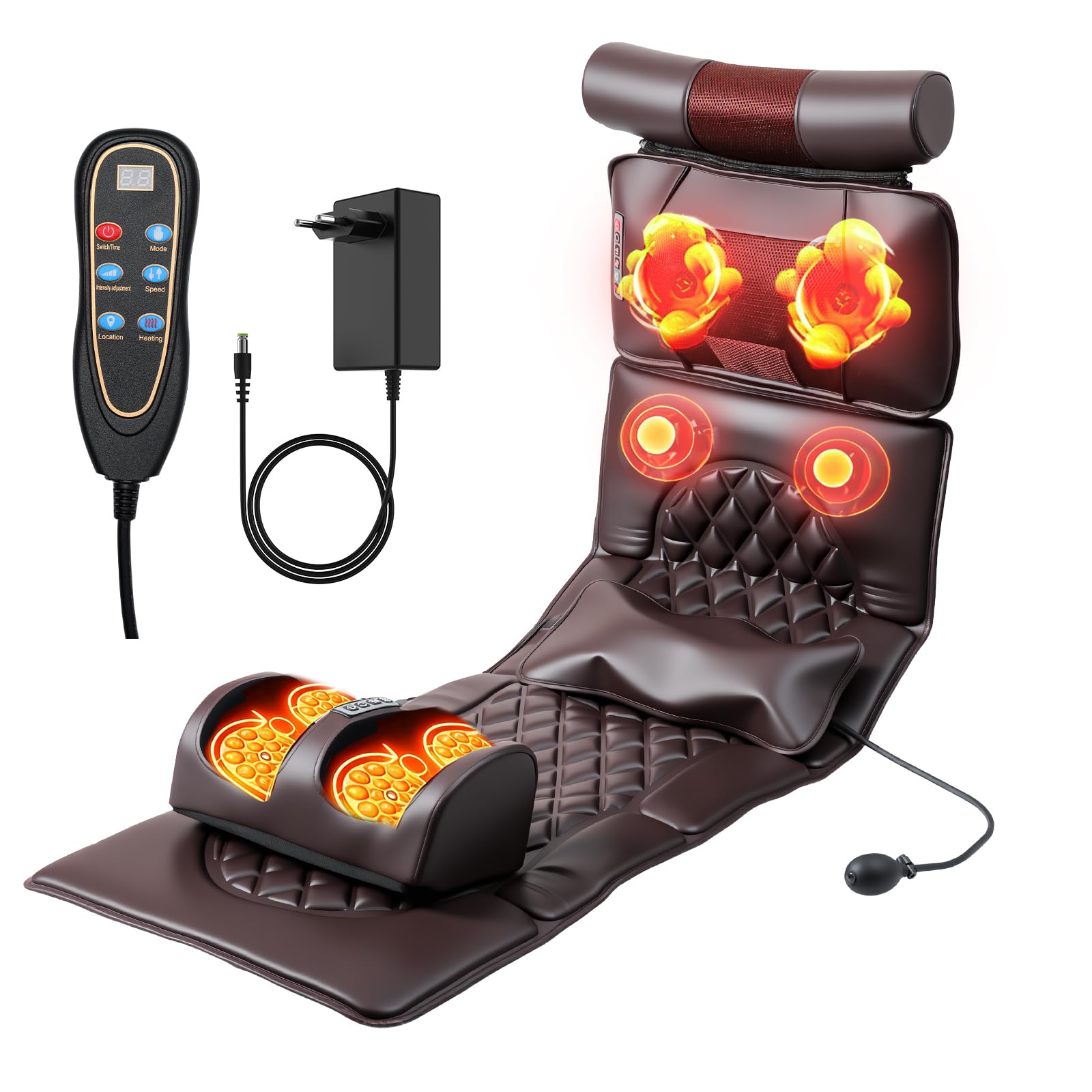 Alfombra de masaje multifuncional para todo el cuerpo, masaje cerevical lumbar, espalda y piernas, amasado y calor, 10 motores, 3 niveles de intensidad, 5 modos, plegable, para casa, sofá cama, suelo