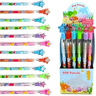 TINYMILLS 24 Pcs Sea Animals Ocean Life Turtles Multi Point Stackable Pencil with Eraser for Birthday Party Favor Prize Carnival Goodie Bag Stuffers Classroom Rewards