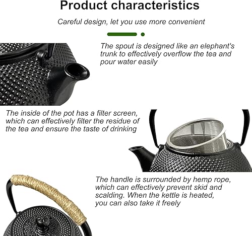 Miniatura 3 de Tetera japonesa Tetsubin de hierro fundido, tetera con infusor de acero inoxidable, apta para estufa, regalos para el día del padre, 30 onzas, 30.4